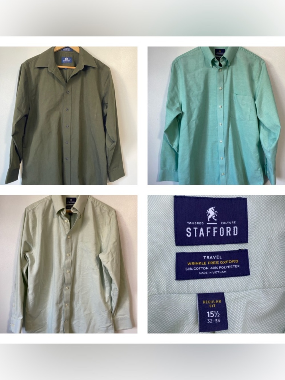 Stafford Travel Wrinkle-Free Oxford Long-Sleeve Dress Shirt bundle 15.5